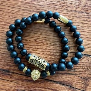 Zorrata Gold Lion stack 8 inch Men's Black/Gold Bracelet